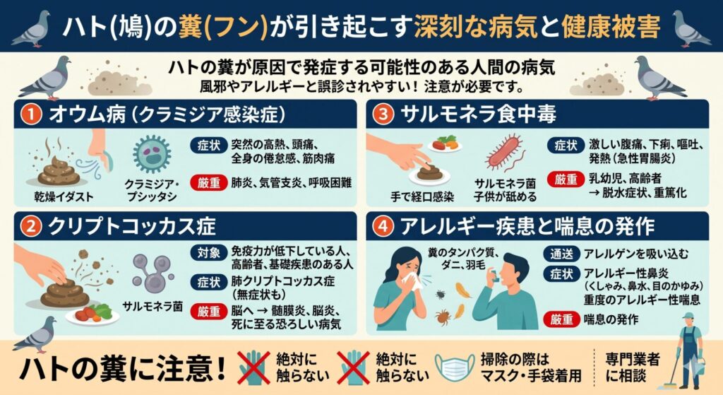 鳩の糞が引き起こす深刻な病気と健康被害