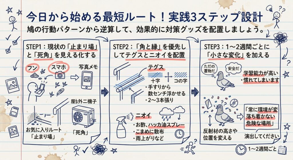 今日から始める最短ルート！実践3ステップ設計イラスト