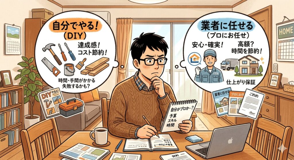 自分でやる？業者に頼む？フン清掃と対策の費用比較イラスト