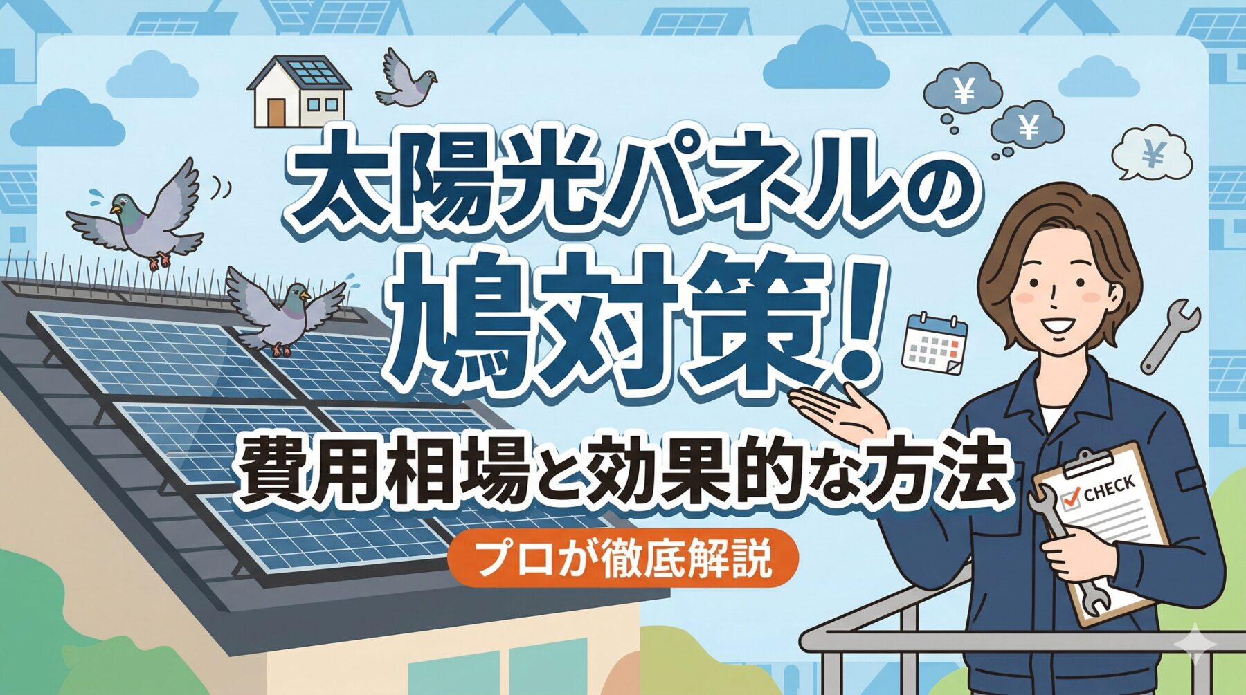 太陽光の鳩対策！費用相場と効果的な方法をプロが徹底解説