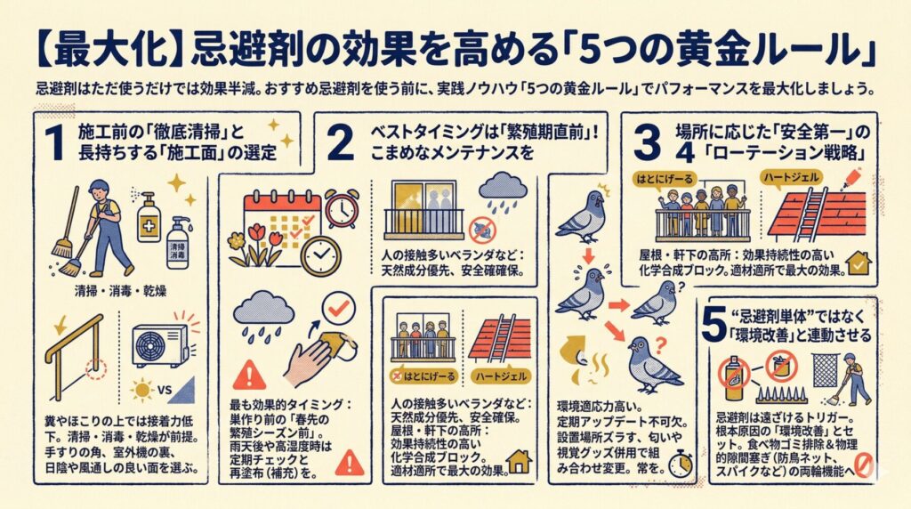 忌避剤の効果を最大化する鳩対策「5つの黄金ルール」