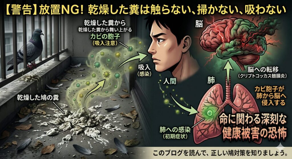 「クリプトコッカス症」の危険性を表すイラスト。