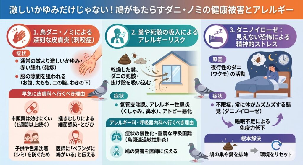鳩のダニ・ノミによる健康被害とアレルギー